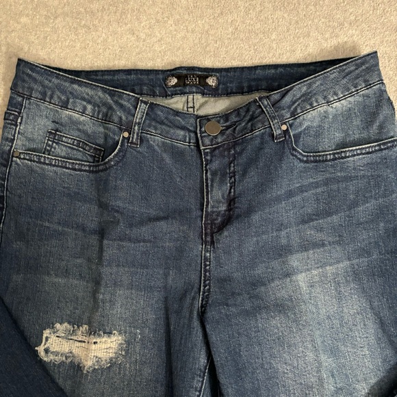 Tru Luxe Jeans slouchy boyfriend plaid flannel patches & holes 31/12p - Picture 7 of 13